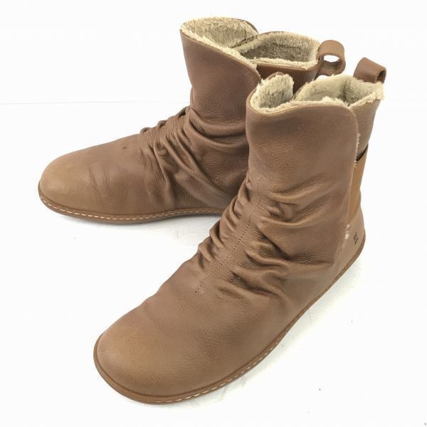 スペイン名門★EL NATURALISTA/エルナチュラリスタ★シボ本革/ショートブーツ【40 24.5-25.0/キャメル】内側ボア◆WB44-13