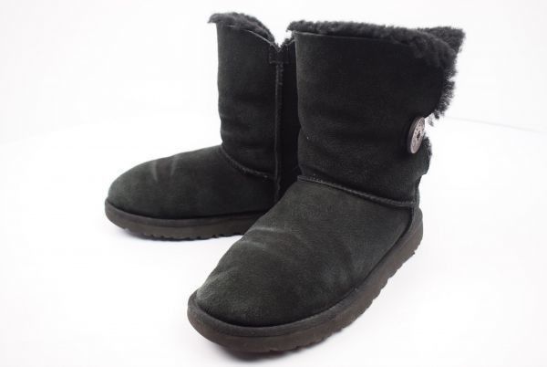 UGG★アグ★ムートンブーツ【23.0/黒】ベイリーボタン/ショートブーツ/シープスキン◆17i05