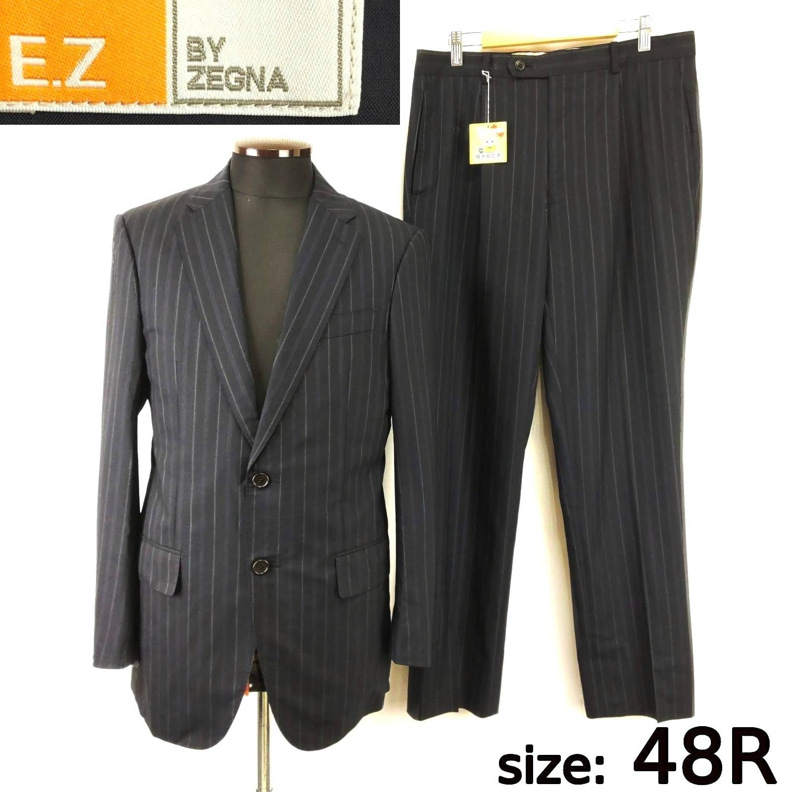 三陽商会製/クリーニング済★Ermenegildo Zegna/EZ byゼニア★背抜きスーツ/上下セットアップ【48R/メンズM-L/黒/black/ストライプ柄/春夏】スラックス/Jacket/Pants◆BJ163-g 15,185円
