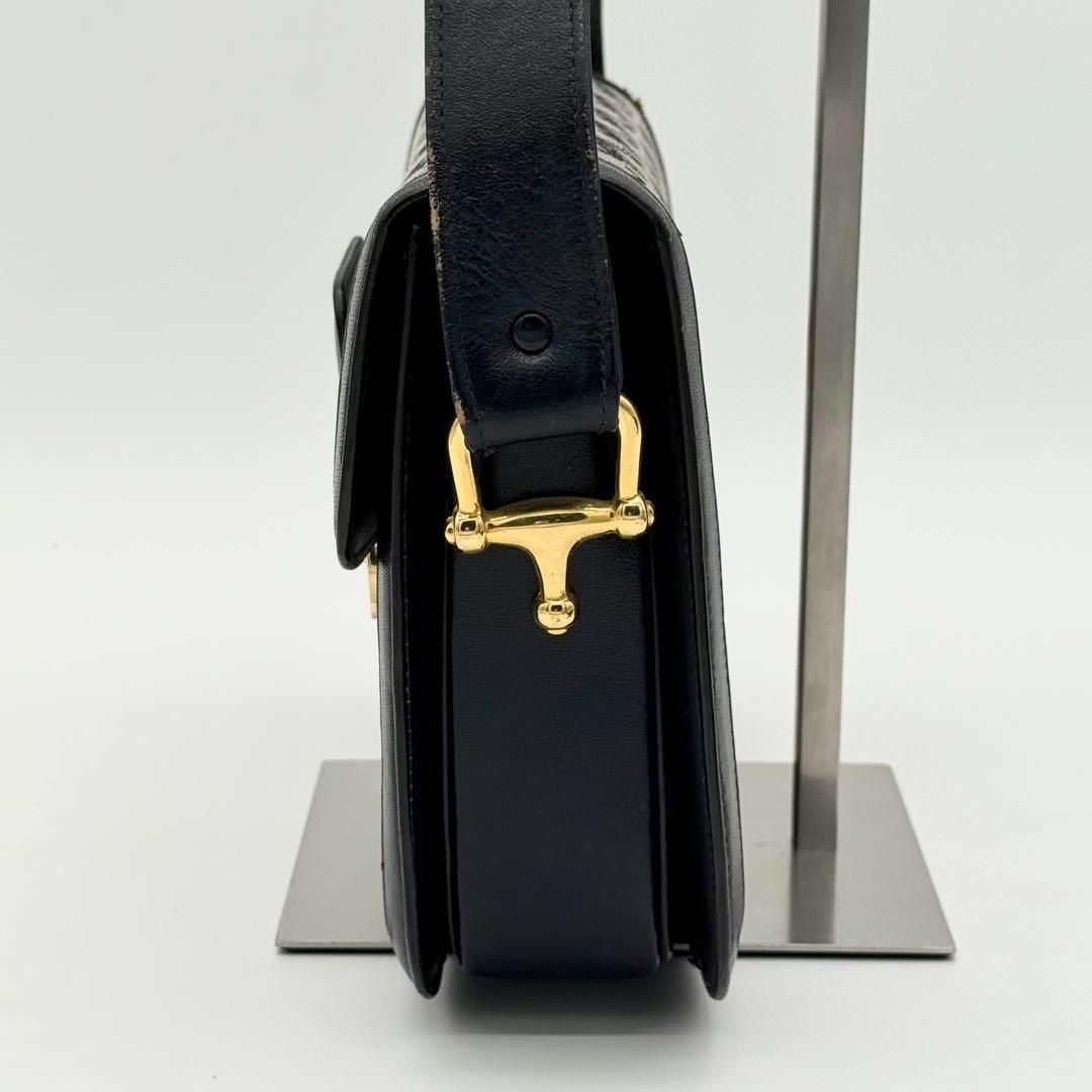 良品】CELINE 馬車金具 Cマカダ厶 セミショルダーバッグ ネイビー