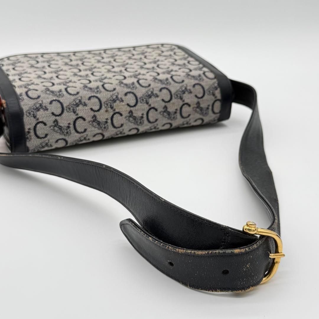 良品】CELINE 馬車金具 Cマカダ厶 セミショルダーバッグ ネイビー 