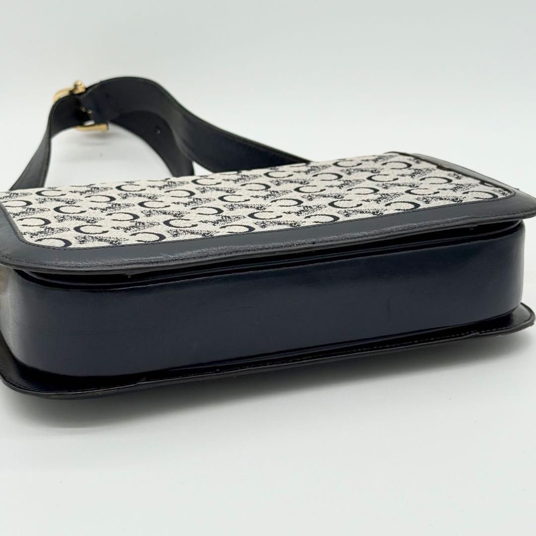 良品】CELINE 馬車金具 Cマカダ厶 セミショルダーバッグ ネイビー 