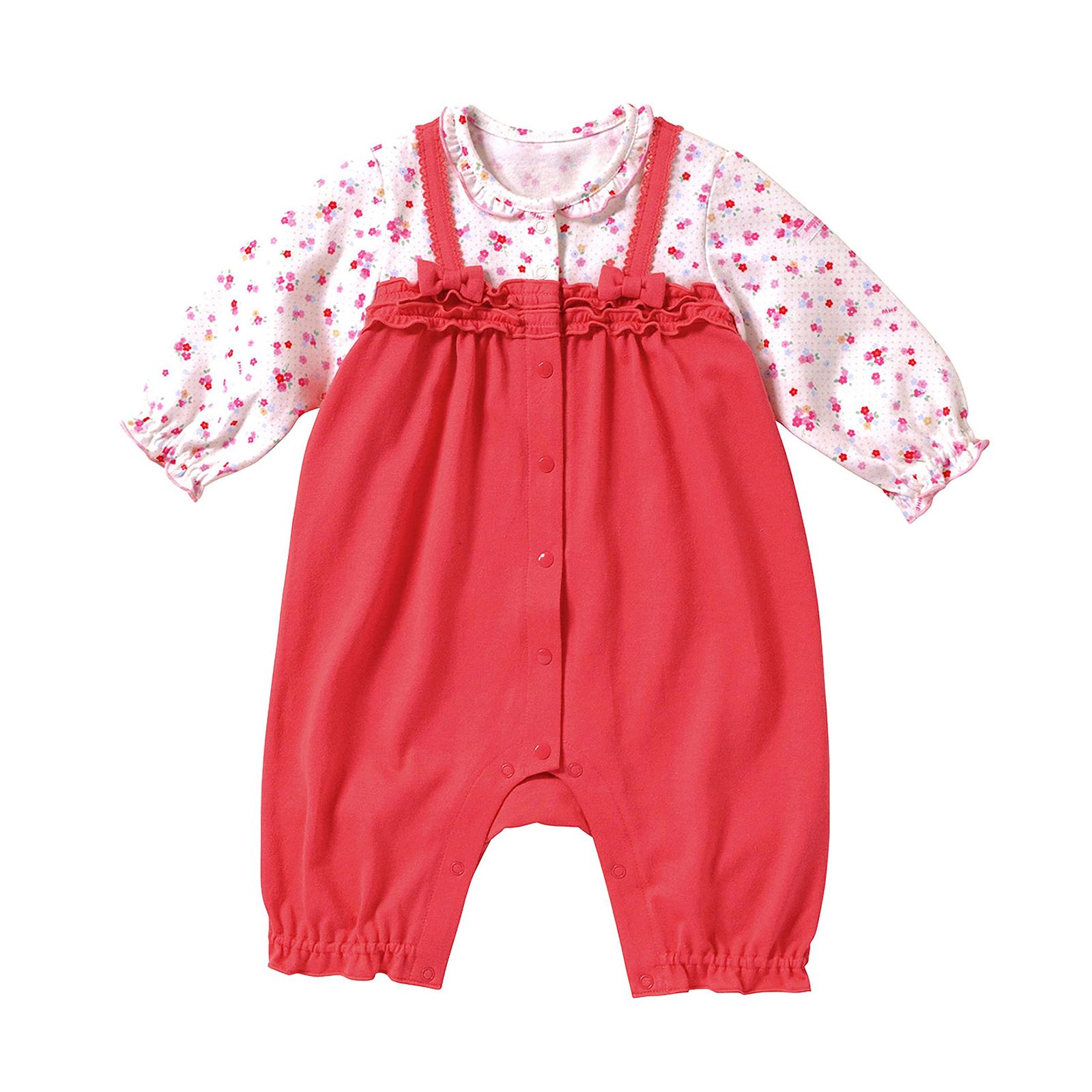 新品 [ミキハウス] カバーオール ロンパース 7分丈 小花 日本製 女の子 ベビー ベビー服 赤ちゃん 43-1212-490 80cm コーラルピンク