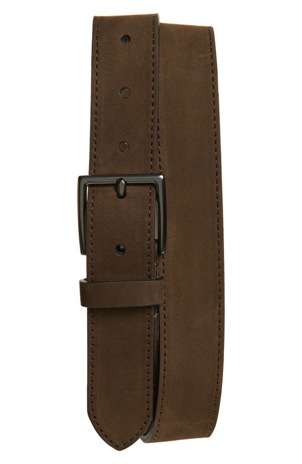 ヴィンス メンズ アクセサリー ベルト レザー Vince Nubuck Leather Belt Dark Roast Matte Gunmetal ガンメタル