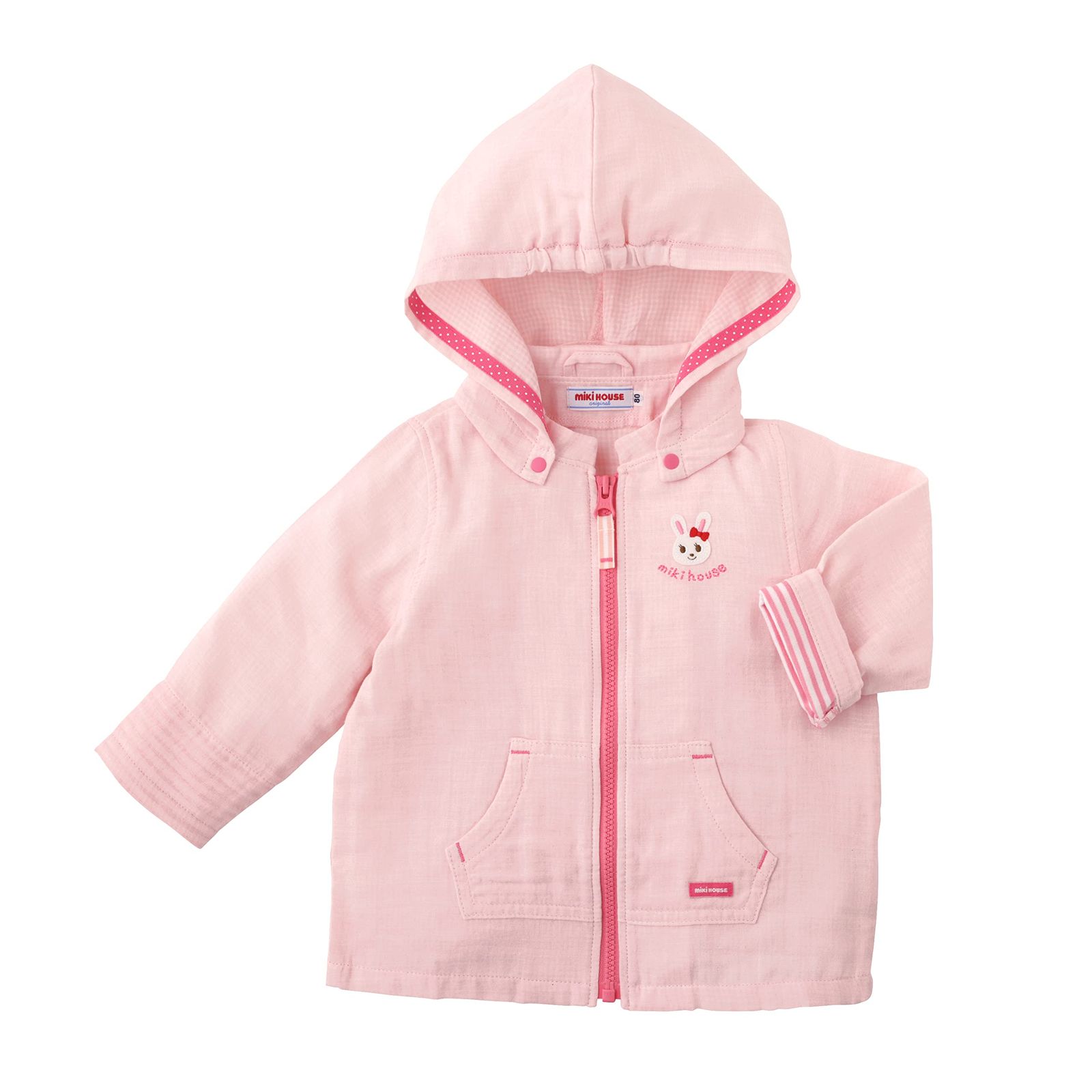 新品 [ミキハウス] パーカー 長袖 二重織 ガーゼ 無地 薄手 日本製 男の子 女の子 ベビー キッズ 子供服 通園 通学 10-3725-499 90cm ピンク