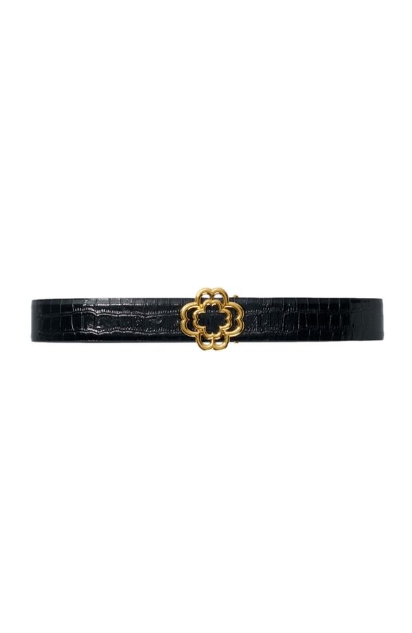 マージュ レディース アクセサリー ベルト レザー maje Croceffect leather double M belt Black ブラック