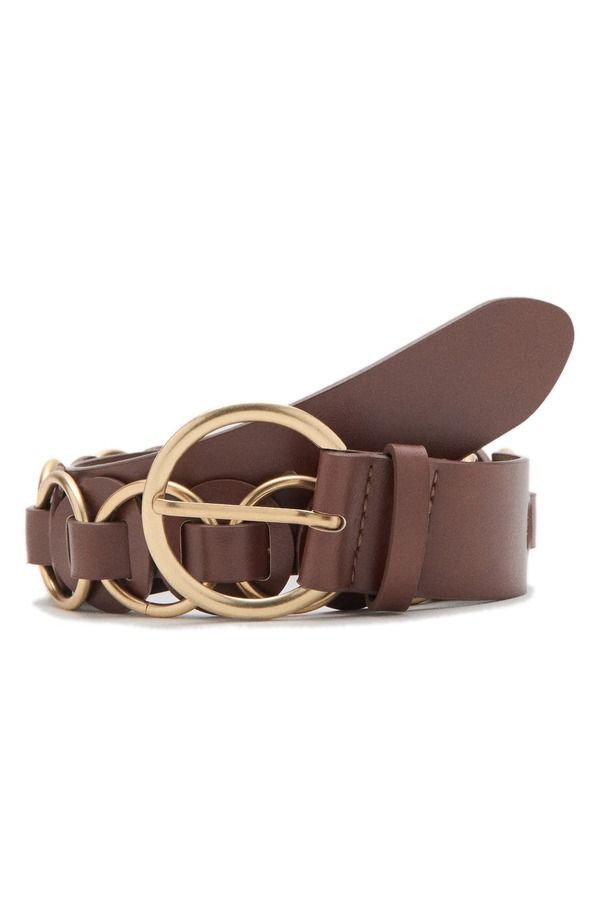 マンゴ レディース アクセサリー ベルト レザー フェイクレザー MANGO Faux Leather Chain Belt Brown ブラウン