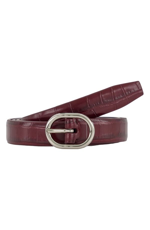 ヴィンス レディース アクセサリー ベルト レザー Vince Croc Embossed Leather Belt Bordeaux Palladium