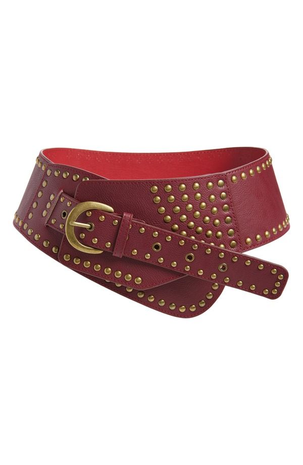 ビーピー レディース アクセサリー ベルト レザー フェイクレザー BP Angular Studded Faux Leather Belt Burgundy バーガンディ