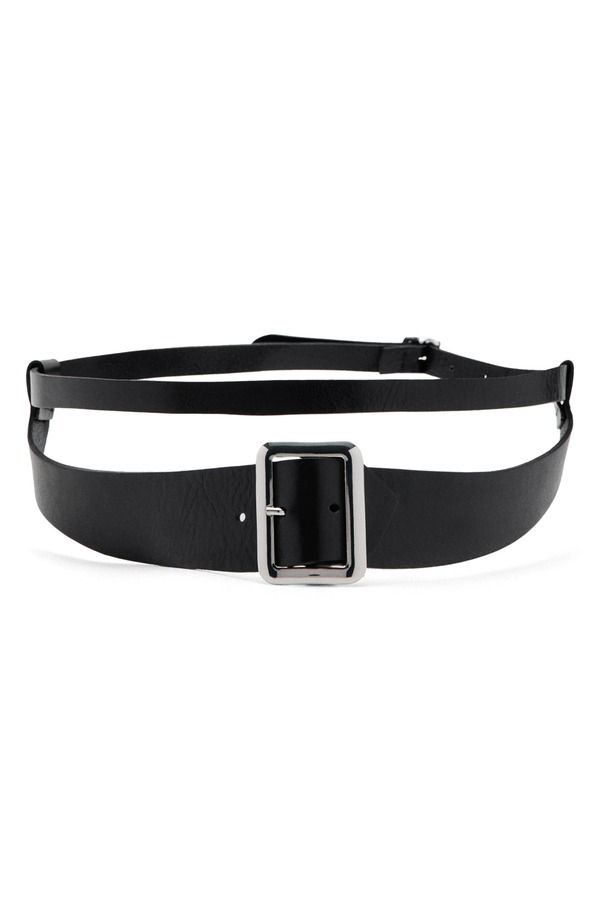 マンゴ レディース アクセサリー ベルト レザー MANGO Leather Mixed Belt Black ブラック