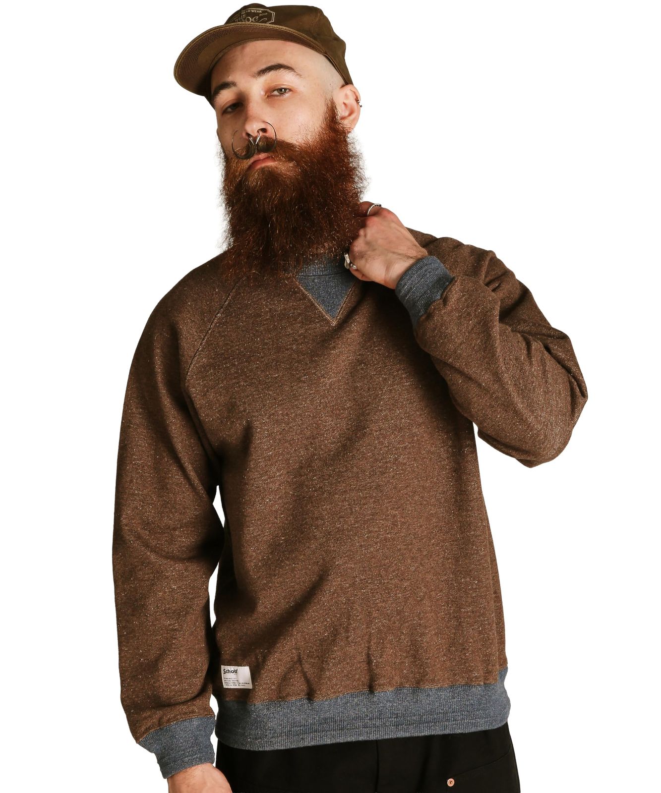 新品 【Schott】【ショット】 2TONE CREW SWEAT 2トーン クルー スウェット メンズ M 050 ブラウン 782-5232017