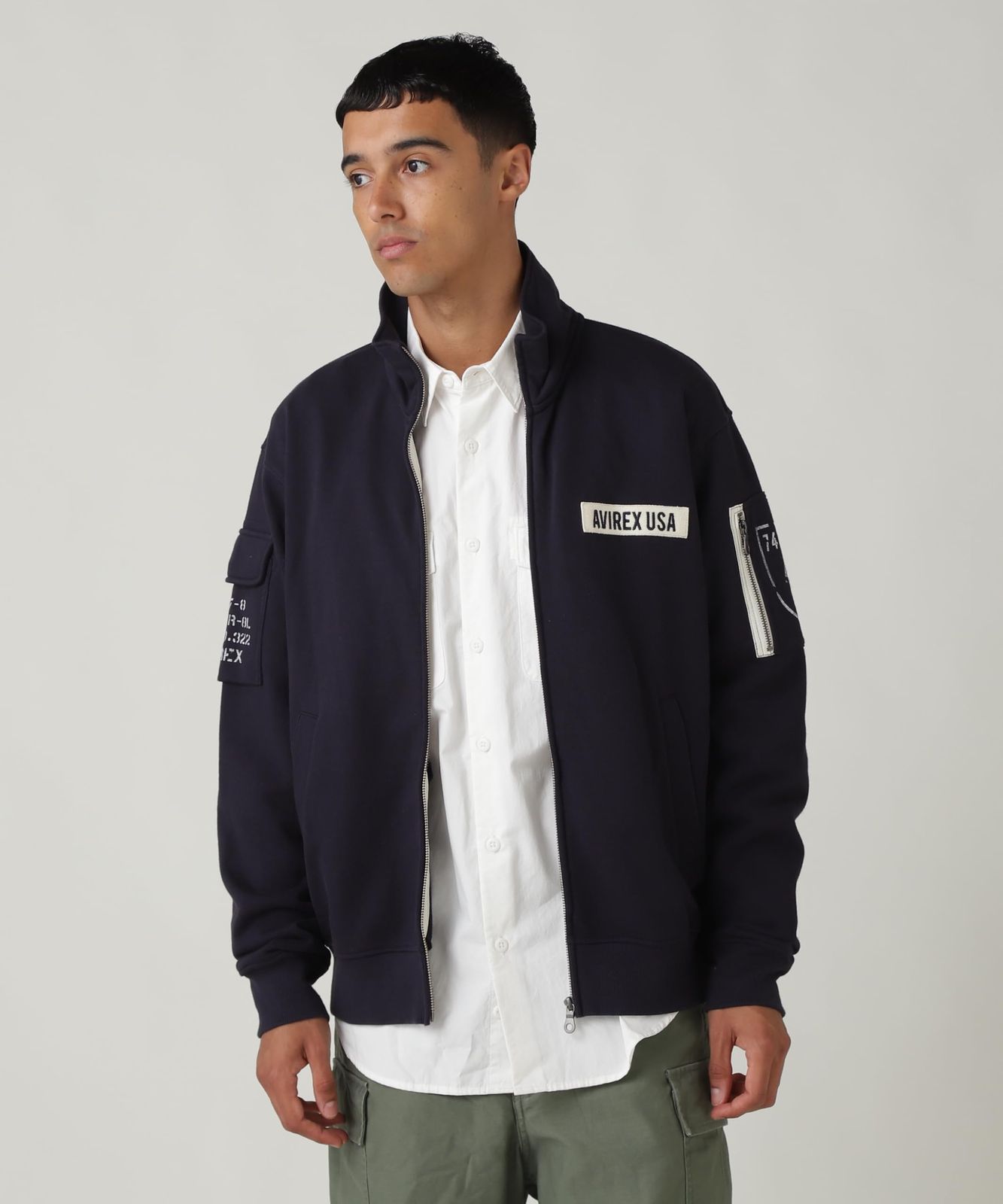 新品 [Avirex] [アヴィレックス] FATIGUE STAND COLLAR ZIPUP SWEAT ファティーグ スタンド カラー ジップアップ スウェット メンズ 2XL 120 ネイビー 783-4930001