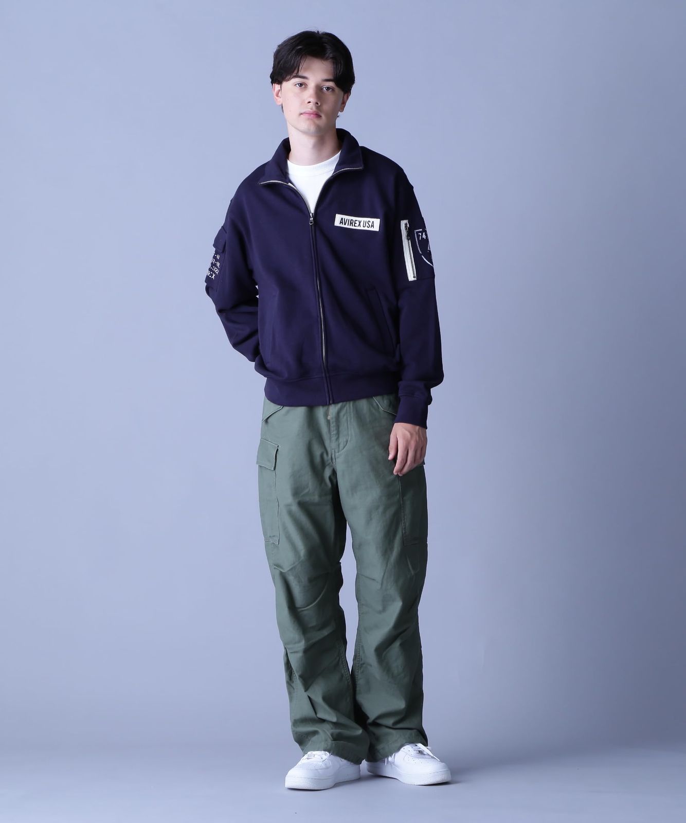 新品 [Avirex] [アヴィレックス] FATIGUE STAND COLLAR ZIPUP SWEAT ファティーグ スタンド カラー ジップアップ スウェット メンズ 2XL 120 ネイビー 783-4930001