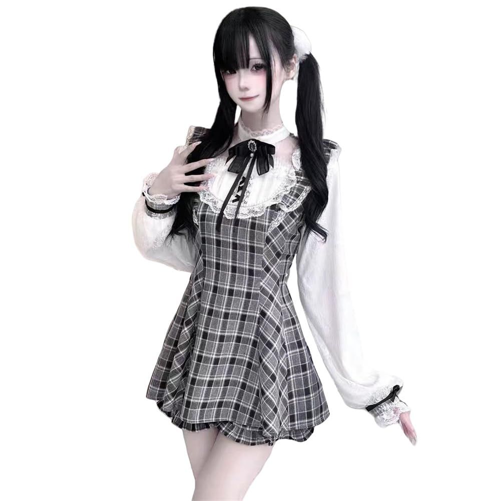 新品 [SDSXZWG] 地雷系 ワンピース セットアップ レディース 2点セット ミニドレス ショートパンツ レース フリル 長袖 量産型 ワンピース ハイウエスト 痩せて見え サブカル系 ミニボトムス 可愛い ロリータ 学院風 お姫様 通学 春夏秋 (JP