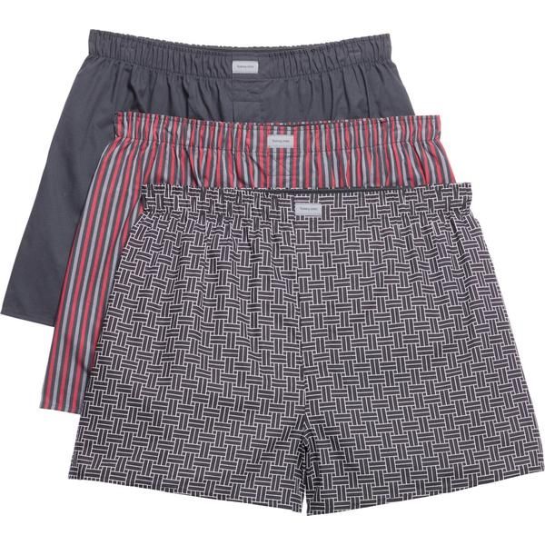 トミージョン メンズ アンダーウェア ボクサーパンツ Tommy John Classic Woven Boxers 3Pack Classic Stripe RedInterlaced Geo BlkBlk レッド