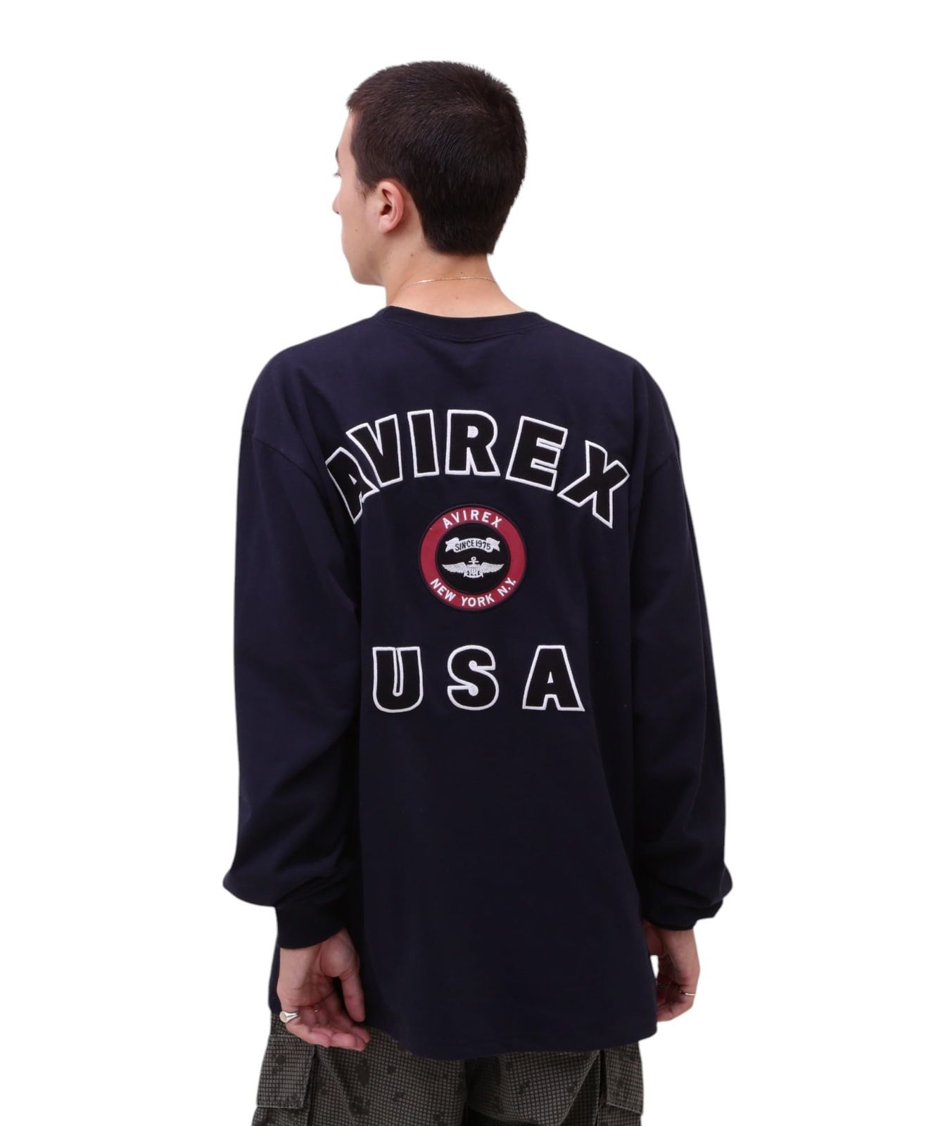 新品 [アヴィレックス] VARSITY LOGO LONGSLEEVE T-SHIRT バーシティ ロゴ 長袖 Tシャツ メンズ 2XL 120 ネイビー 783-5930018