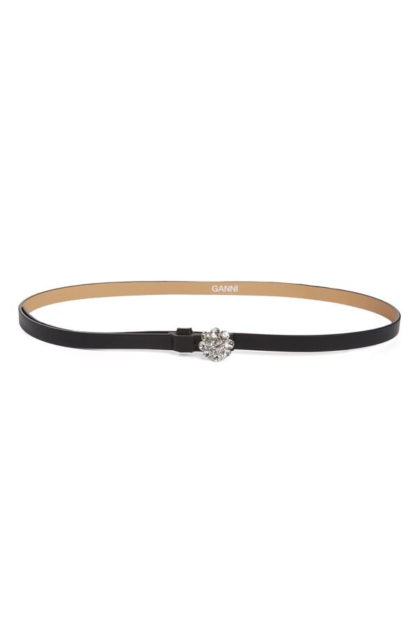 ガニー レディース アクセサリー ベルト レザー Ganni Crystal Buckle Recycled Leather Belt Black ブラック