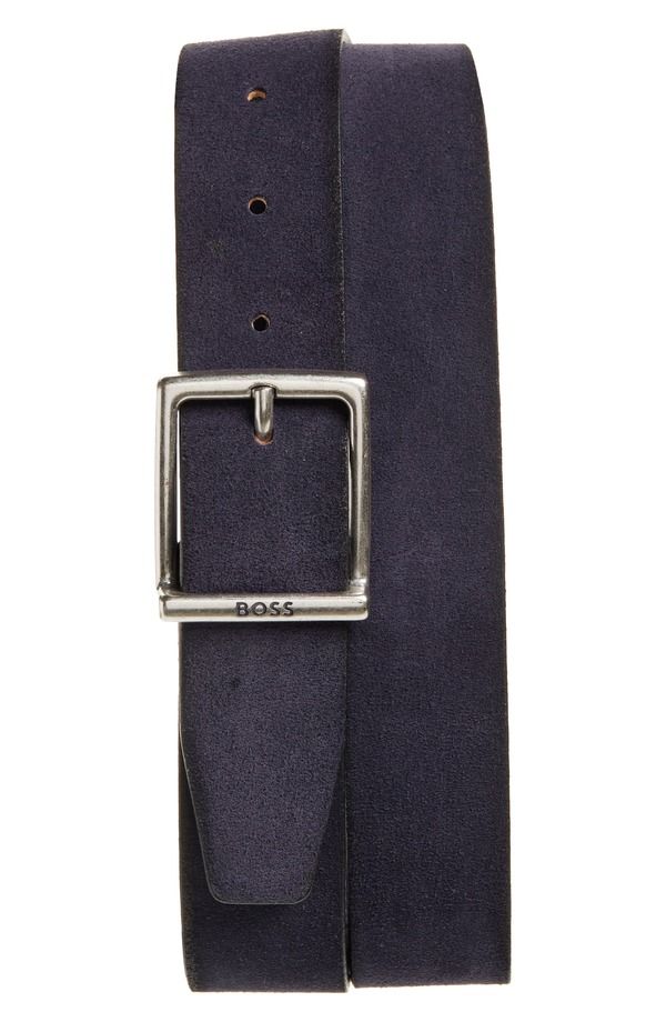 ボス メンズ アクセサリー ベルト レザー BOSS Rudy Leather Belt Dark Blue ブルー