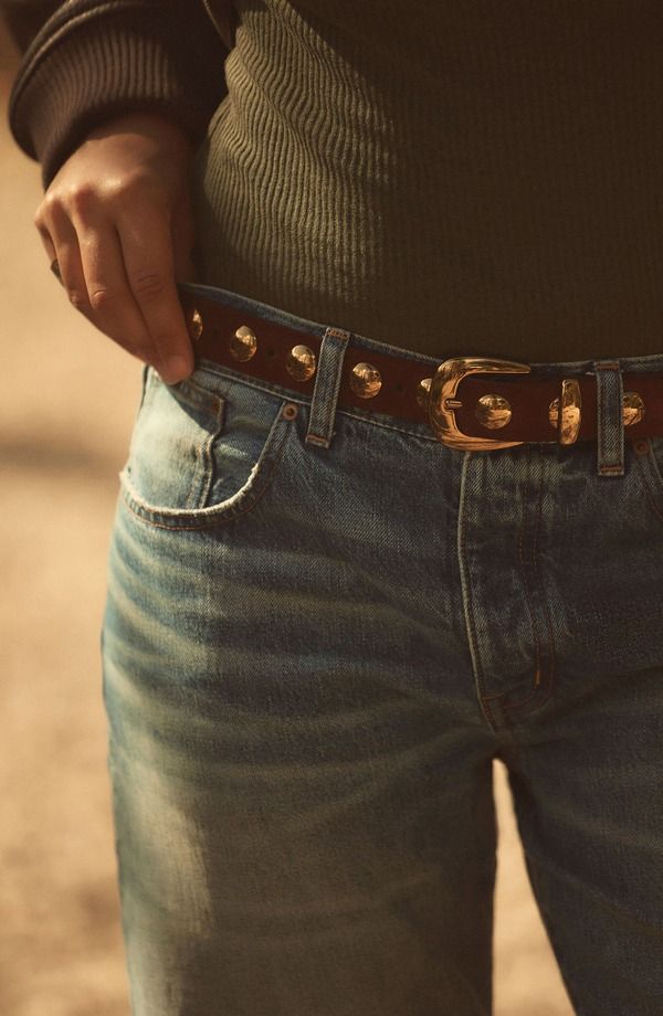 メイドウェル レディース アクセサリー ベルト レザー Madewell Studded Western Leather Belt Soft Mahogany