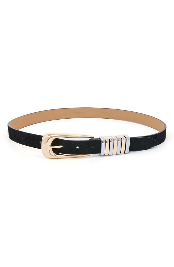 エティカ レディース アクセサリー ベルト レザー Ettika TwoTone Keeper Leather Belt Black And Gold ブラック