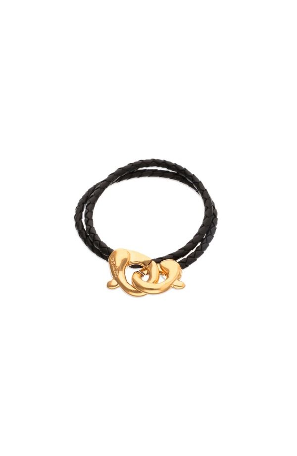 ウノデ 50 レディース アクセサリー ブレスレット・バングル・アンクレット レザー UNODE50 Black doubleather strap with 18k goldplated interlocking carabiner detail Gold