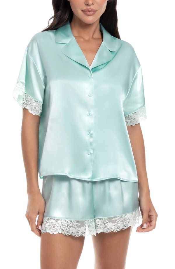 インブルーム レディース アンダーウェア ナイトウェア レーストリム ショートパンツ サテン レース In Bloom by Jonquilillie Lace Trim Satin Shorts Pajamas Pale Turquoise ターコイズ