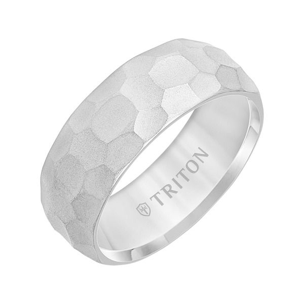 トリトン レディース アクセサリー 指輪 Triton 8MM Tungsten Carbide Ring withammeredge To Edge Metallic Silver シルバー