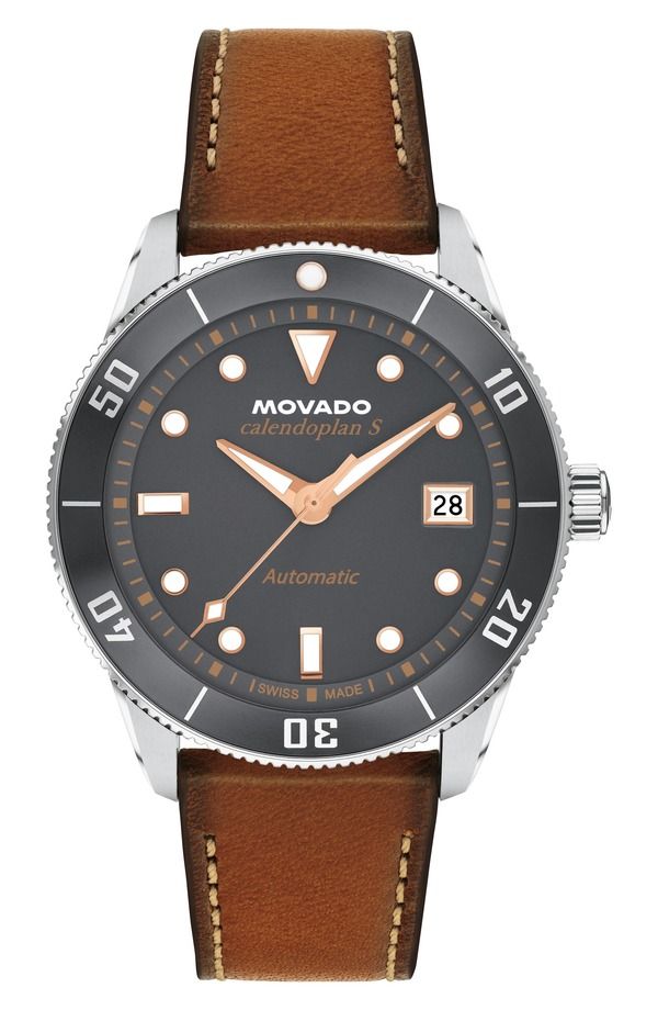モバド メンズ アクセサリー 腕時計 レザー Movado Heritage Calendoplan S Automatic Leather Strap Watch 40mm Gray グレー
