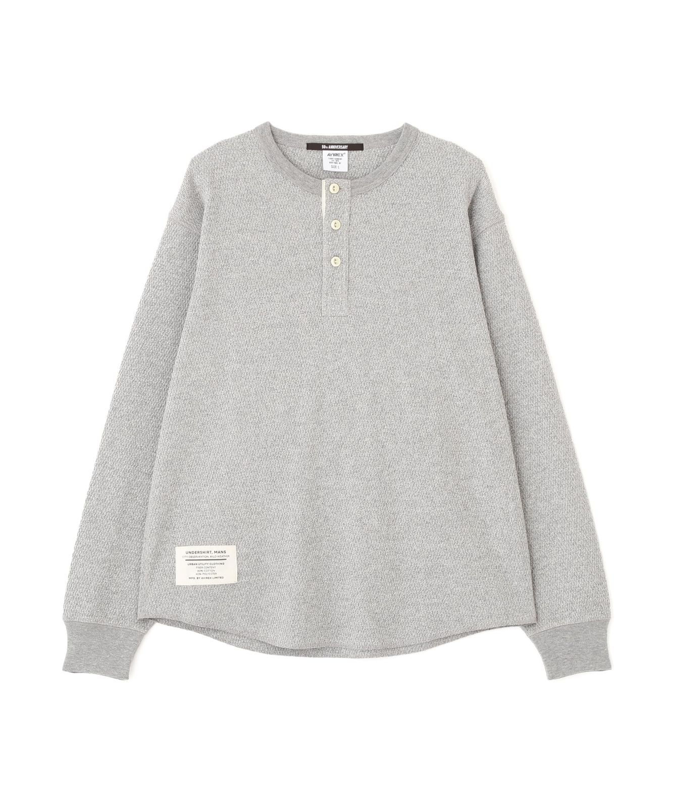 新品 [アヴィレックス] HONEYCOMB WAFFLE L/S NECK T-SHIRT ハニカムワッフル 長袖 ヘンリーネック Tシャツ メンズ M 020 グレー 783-5230031