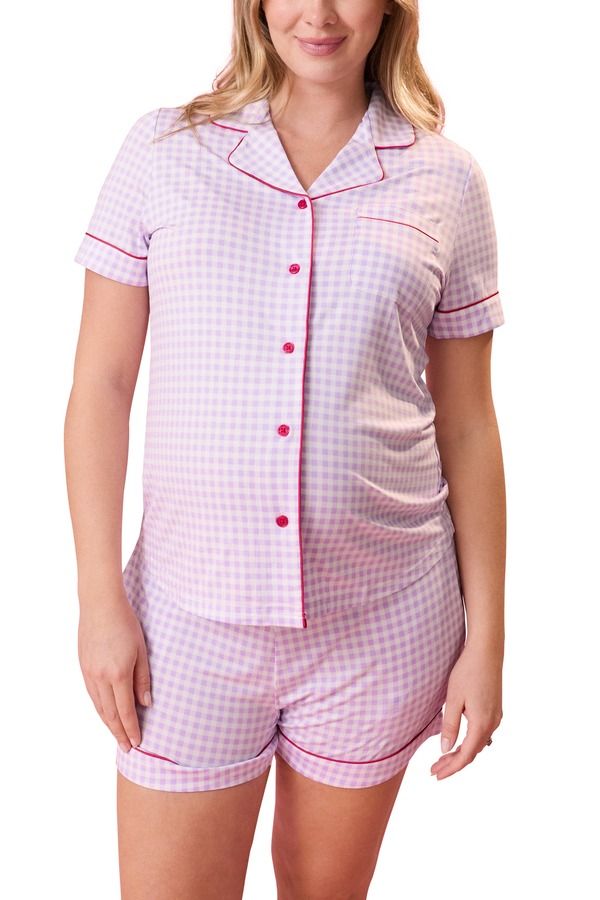 キンドリッド ブレイブリー レディース アンダーウェア ナイトウェア マタニティ Kindred Bravely Clea Maternity Postpartum Short Sleeve Pajama Set Lavender Gingham ラベンダー