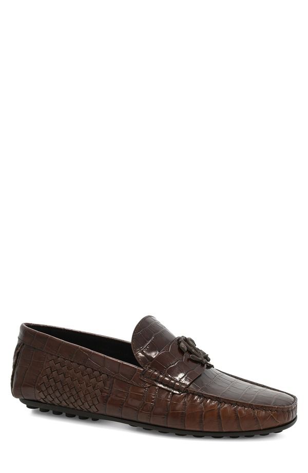 ロベルトカヴァリ メンズ シューズ ローファー Roberto Cavalli Cocco Woven Croc Embossedriving Loafer Cacao