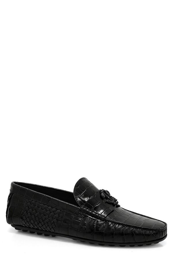 ロベルトカヴァリ メンズ シューズ ローファー Roberto Cavalli Cocco Woven Croc Embossedriving Loafer Black ブラック