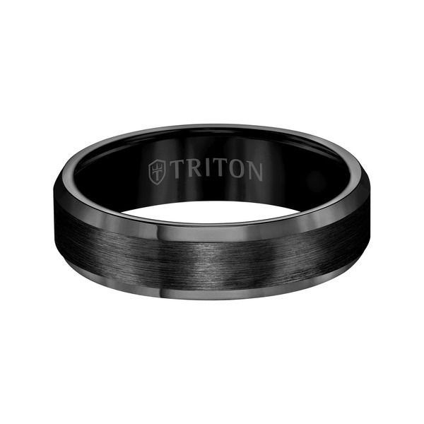 トリトン レディース アクセサリー 指輪 サテン Triton 6MM Tungsten Carbide Ring with Satin Center and Bevel Edge Black ブラック