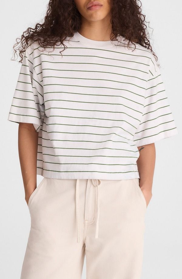 Madewell Women's Top Shirt Jersey Madewell The Boxy Crop Jersey TShirt French Stripe Knits Stripe