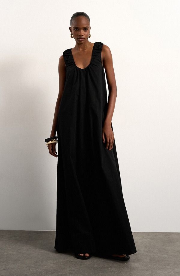 Topshop Womens Top Dress Gather Cotton Maxi Topshop Ruched Cotton Poplin Maxi Dress Black