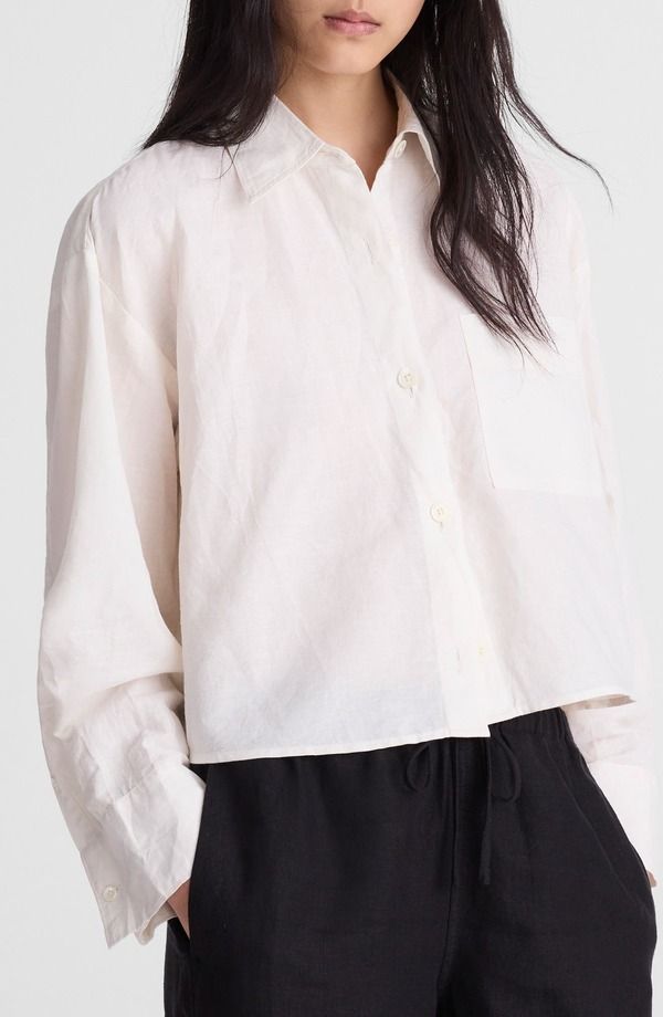 Maidwell Womens Top Shirts Cotton Linen Madewellinen Cotton Straight Hem Shirt Ivory Linen