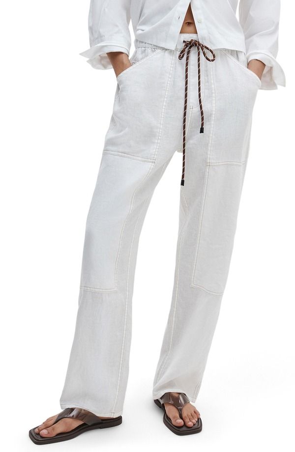 ラグアンドボーン レディース ボトムス レギンス パンツ リネン rag bone Atlas Linen Drawstring Carpenter Pants White ホワイト