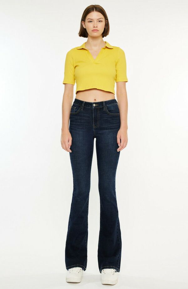 カンクン レディース シューズ ブーツ・レインブーツカット ジーンズ KanCan Avery Essentials High Rise Bootcut Stretch Jeans Dark Wash