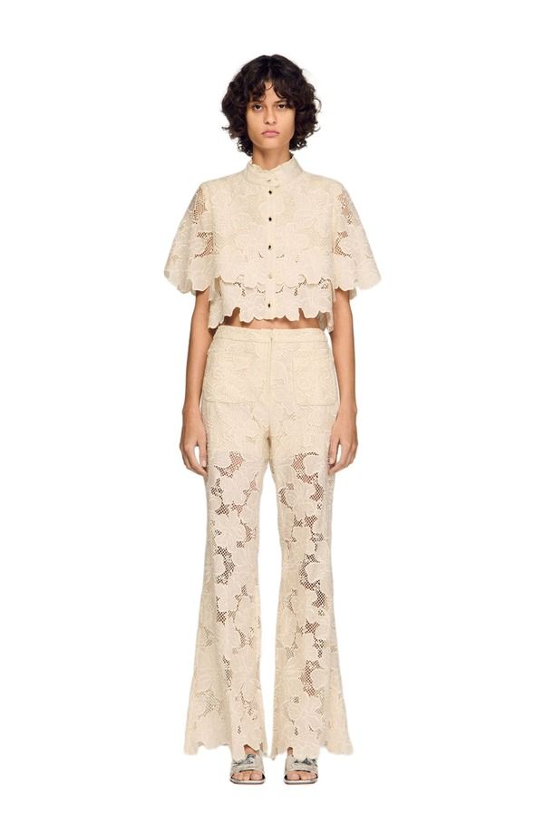 サンドロ レディース ボトムス レギンス パンツ レース SANDRO Guipure lace trousers Ecru エクリュ