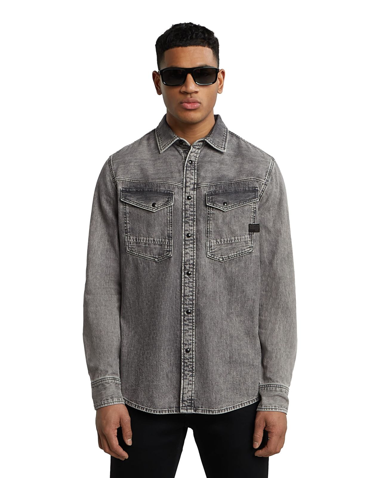 新品 [ジースターロゥ] シャツ メンズ 長袖 スリムフィット グレー Dakota slim shirt ls D23616-D540-H162-S