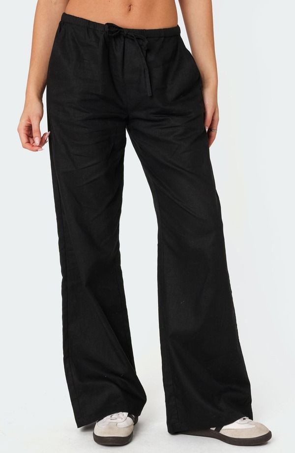 アディクテッド レディース ボトムス レギンス ワイドレッグ パンツ EDIKTED Maison Drawstring Wide Leg Pants Black ブラック