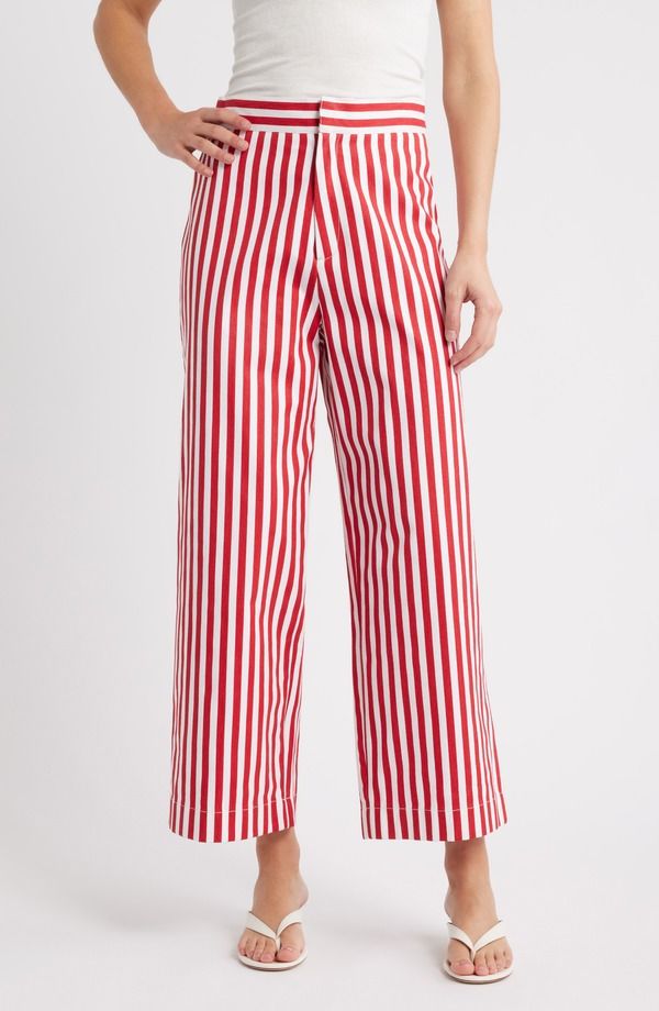 フレンチコネクション レディース ボトムス レギンス ワイドレッグ パンツ French Connection Keller Stripe Wide Leg Pants 60Crimson Red レッド