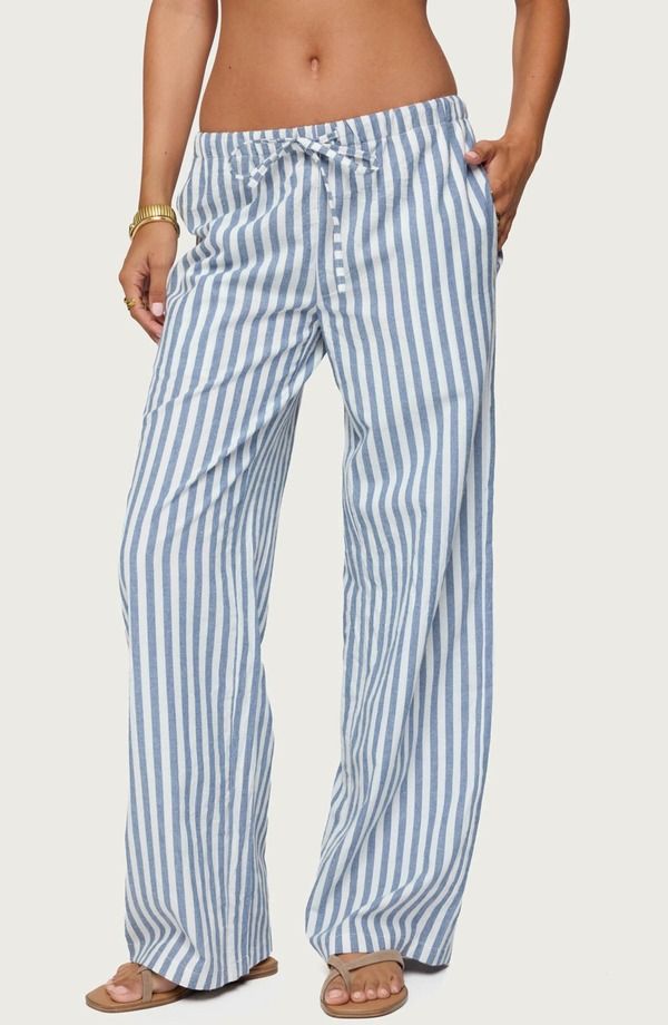 アディクテッド レディース ボトムス レギンス パンツ EDIKTED Macey Striped Pants BlueAndWhite ホワイト