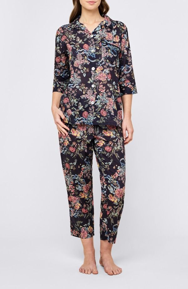 パピネール レディース アンダーウェア ナイトウェア フラワー柄 コットン フラワー Papinelle Layla Floral Crop Cotton Voile Pajamas Navy ネイビー