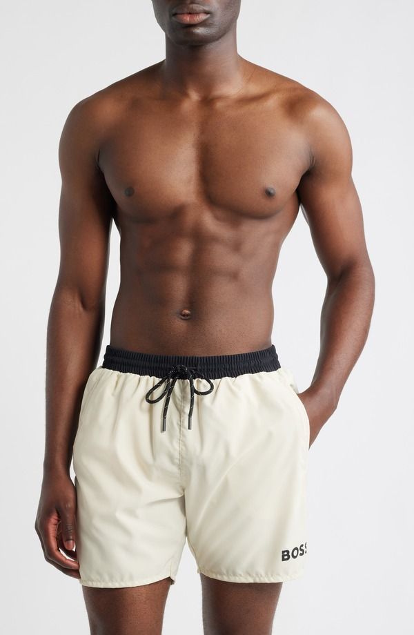 ボス メンズ 水着 ハーフパンツ・ショーツ ロゴ グラフィック BOSStarfish Graphic Logo Swim Trunks Open White ホワイト