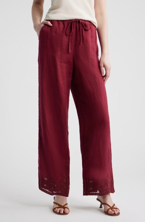 レイルズ レディース ボトムス レギンス パンツ 刺繍 リネン Rails Emmiembroidered Linen Drawstring Pants Berry Hibiscus Embroidery