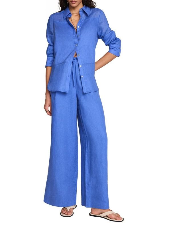ミルトンベルベット レディース ボトムス レギンス ワイドレッグ パンツ リネン MINT VELVET Linen Drawstring Wide Leg Trousers Blue ブルー