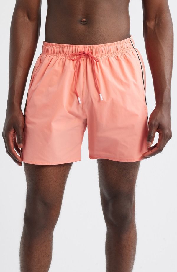 ボス メンズ 水着 ハーフパンツ・ショーツ BOSS Iconic Side Stripe Swim Trunks Coral Pink ピンク