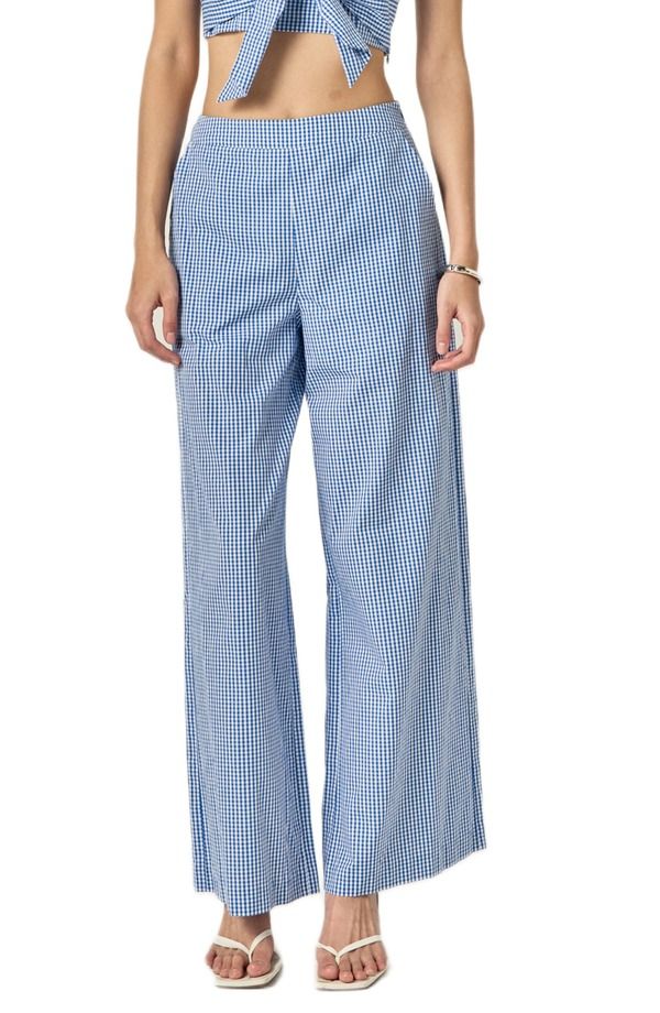 イングリッシュファクトリー レディース ボトムス レギンス ワイドレッグ パンツ English Factory Check Wide Leg Pants Blue ブルー