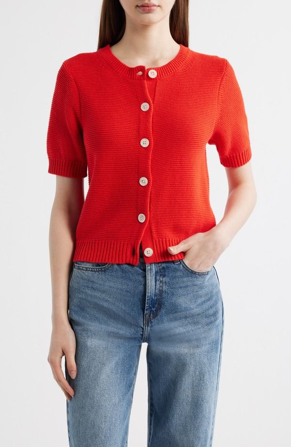 アレックスミル レディース アウター パーカー・スウェット セーター コットン リネン Alex Mill Ellelbow Sleeve Linen Cotton ButtonUp Sweater Tomato